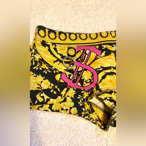 Versace womens shorts Barroco black gold unique vintage and silver loop at front - Picture 2 of 10
